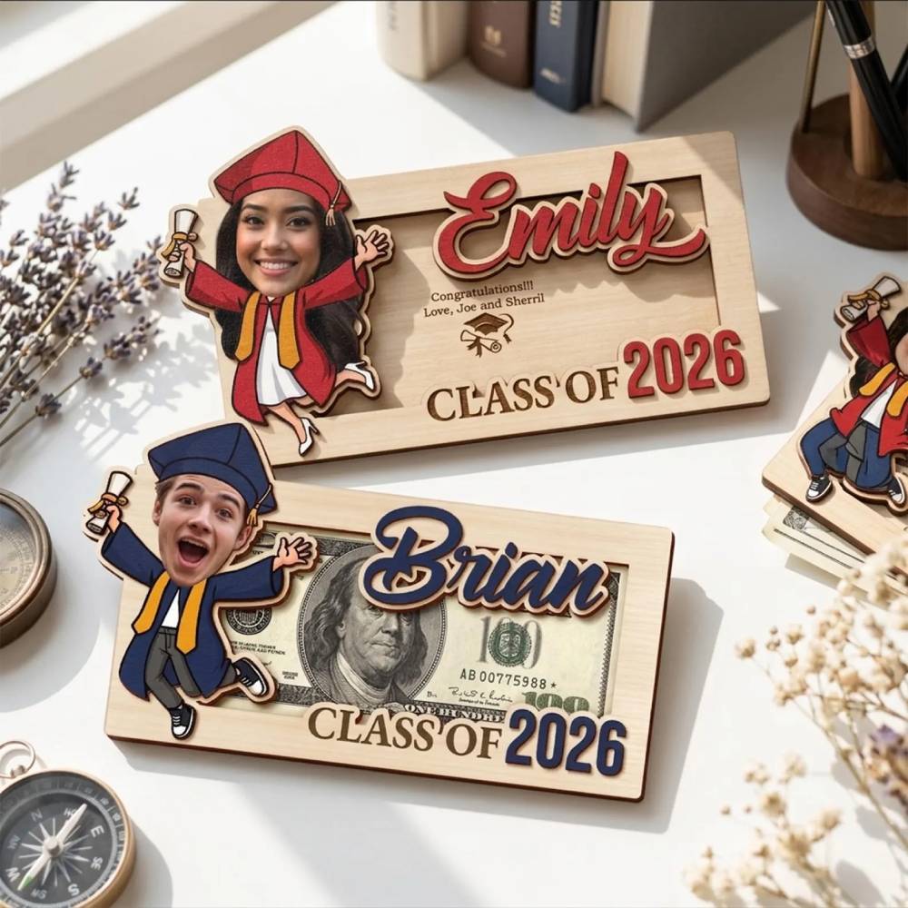Personalized Graduation Wood Money Holder Class of 2026 Gift HN590 - Wood Money Holder fix GradoCreations