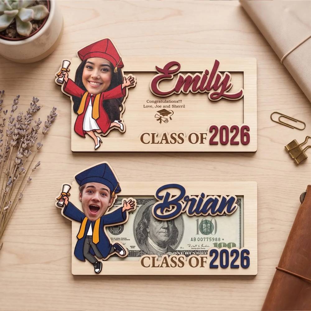 Personalized Graduation Wood Money Holder Class of 2026 Gift HN590 - Wood Money Holder fix GradoCreations