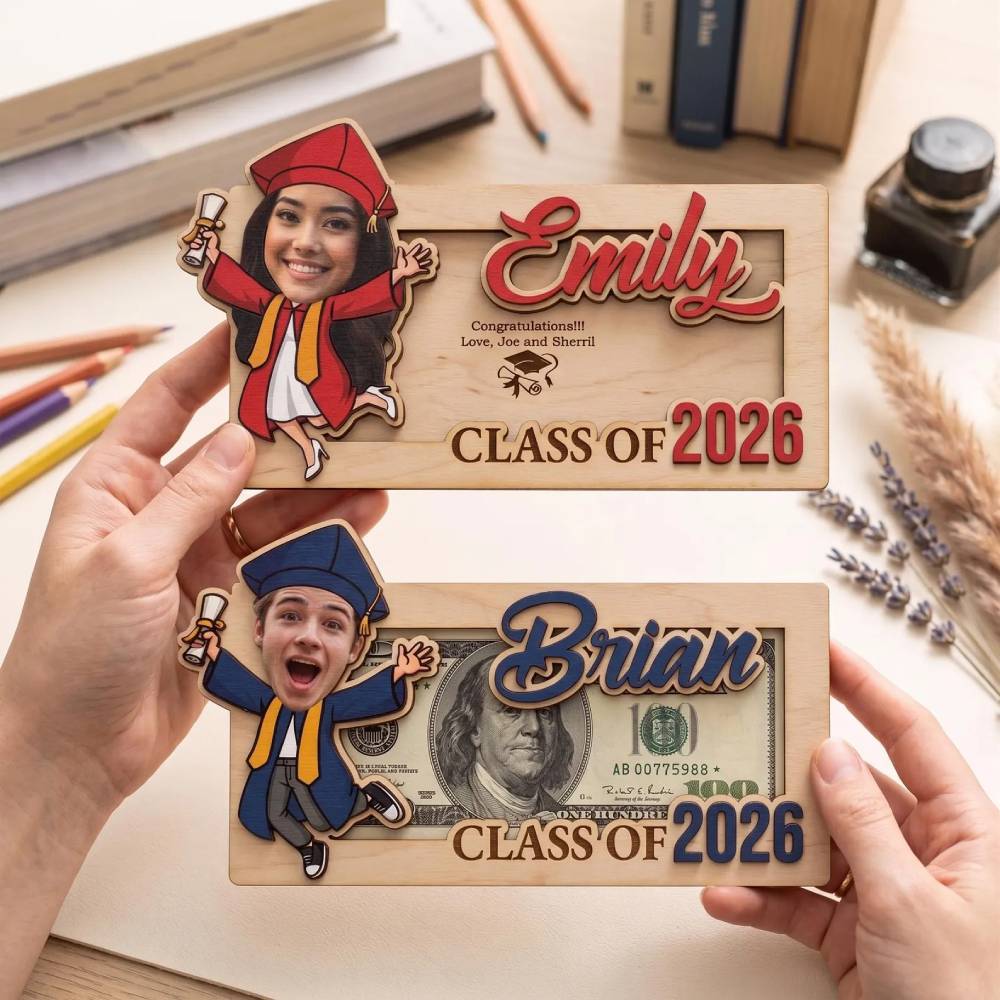 Personalized Graduation Wood Money Holder Class of 2026 Gift HN590 - Wood Money Holder fix GradoCreations