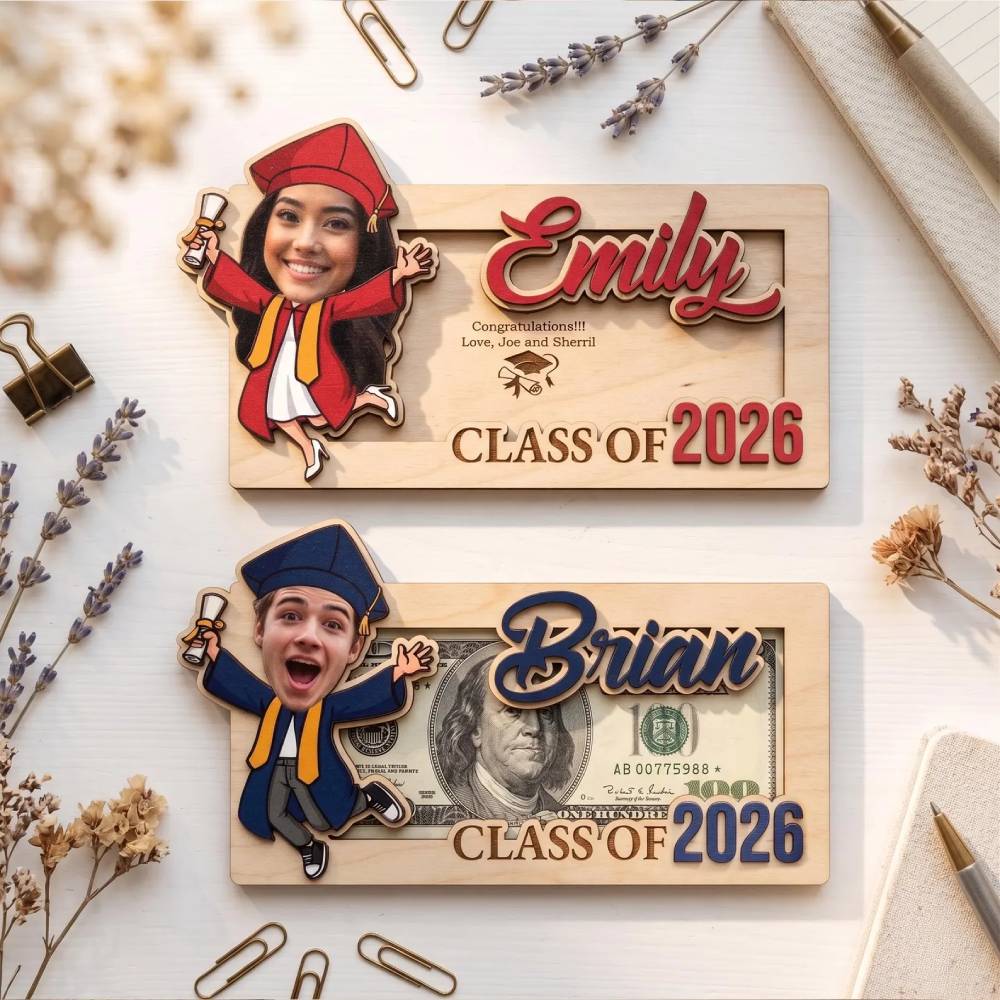 Personalized Graduation Wood Money Holder Class of 2026 Gift HN590 - Wood Money Holder fix GradoCreations