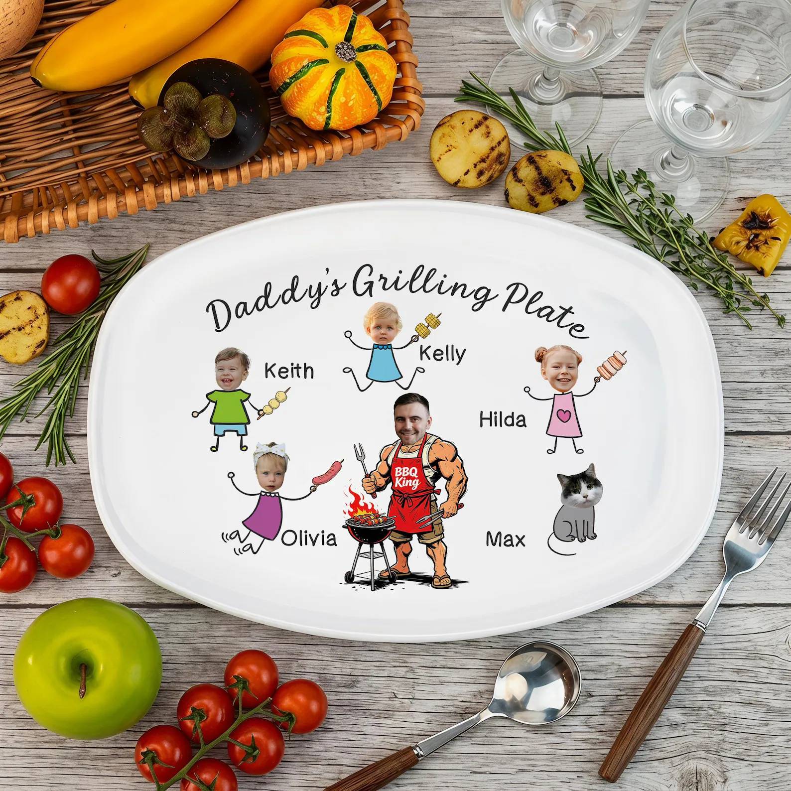 Personalized BBQ Grilling Plate Custom Photo Gift for Dad HN590 - Platter fix GradoCreations