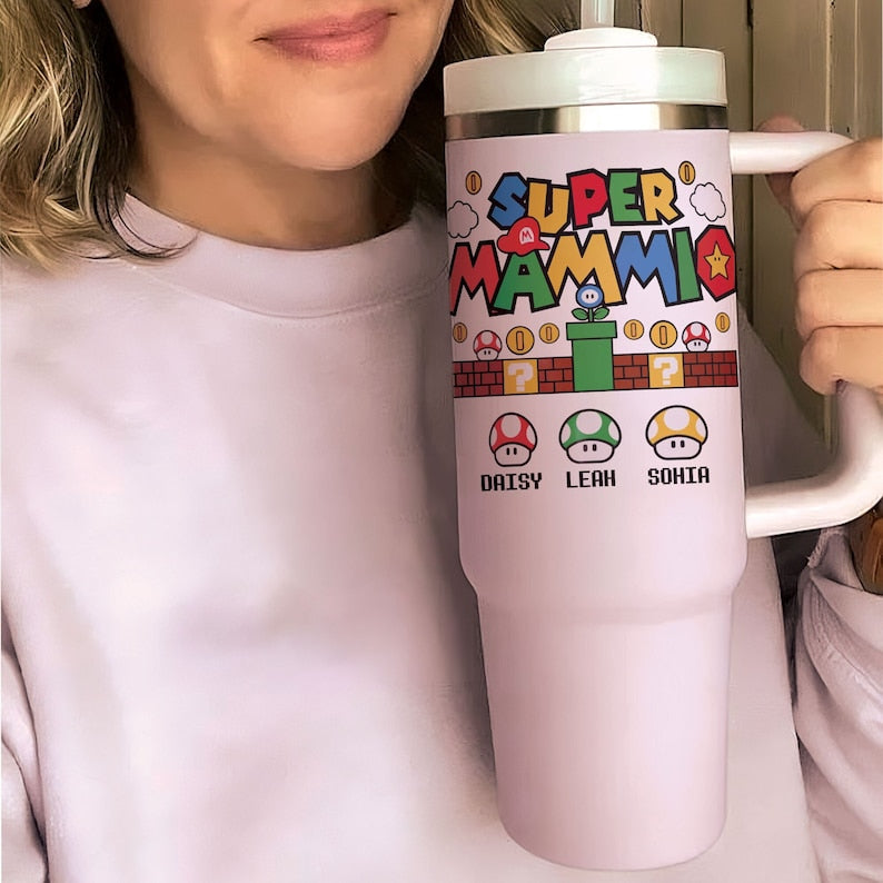 Personalized Super Mammio 40oz Tumbler Custom Name Gift for Mom