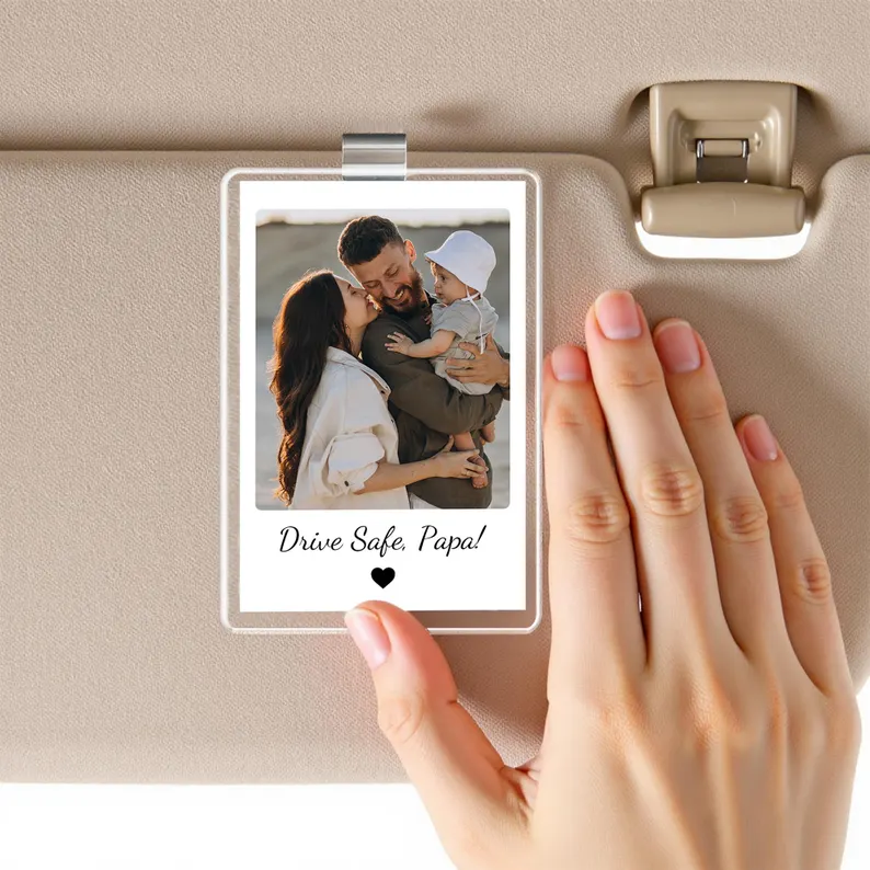 Custom Photo Car Visor Clip Personalized Gift for Dad HN590 - Acrylic Car Visor Clip GradoCreations