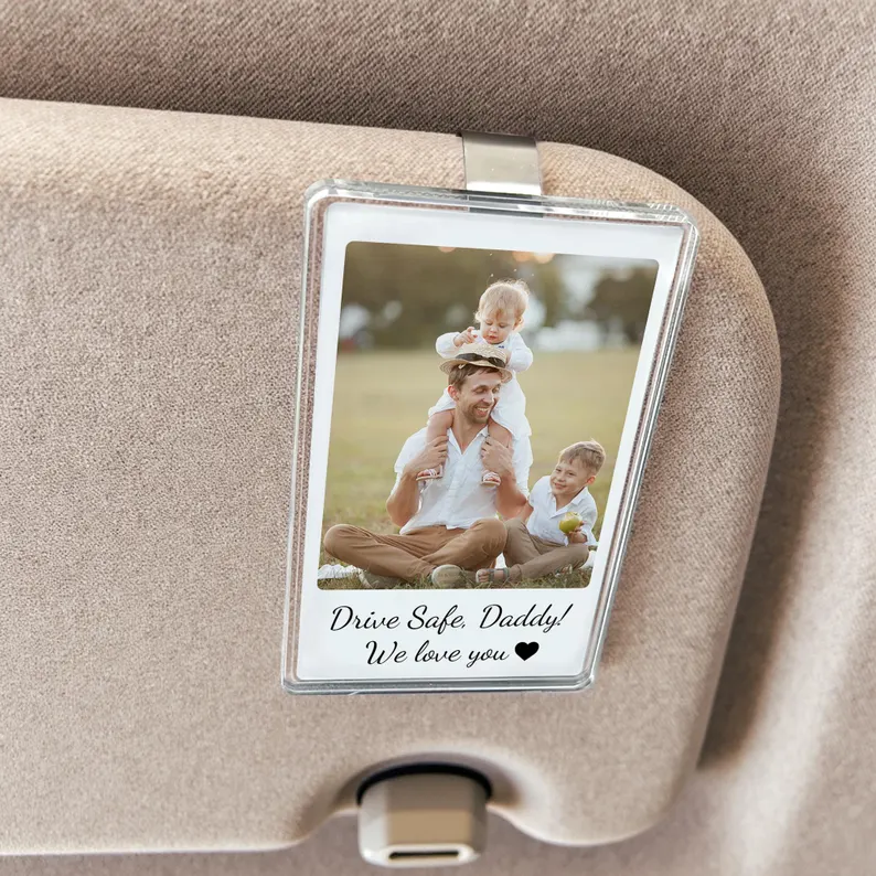 Custom Photo Car Visor Clip Personalized Gift for Dad HN590 - Acrylic Car Visor Clip GradoCreations