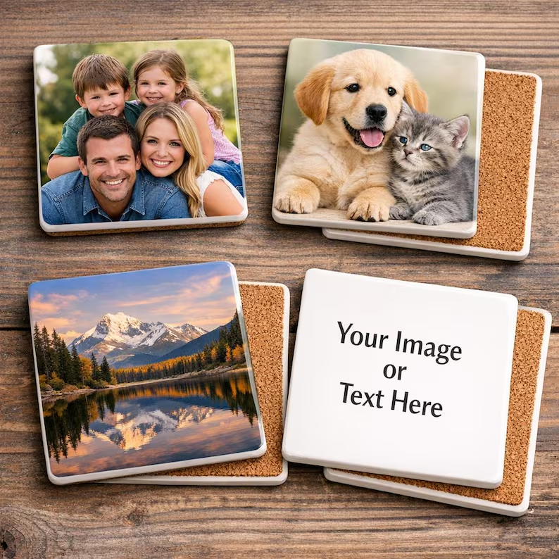 Personalized Ceramic Photo Coaster Custom Gift for Dad HN590 - Ceramic Coaster fix GradoCreations
