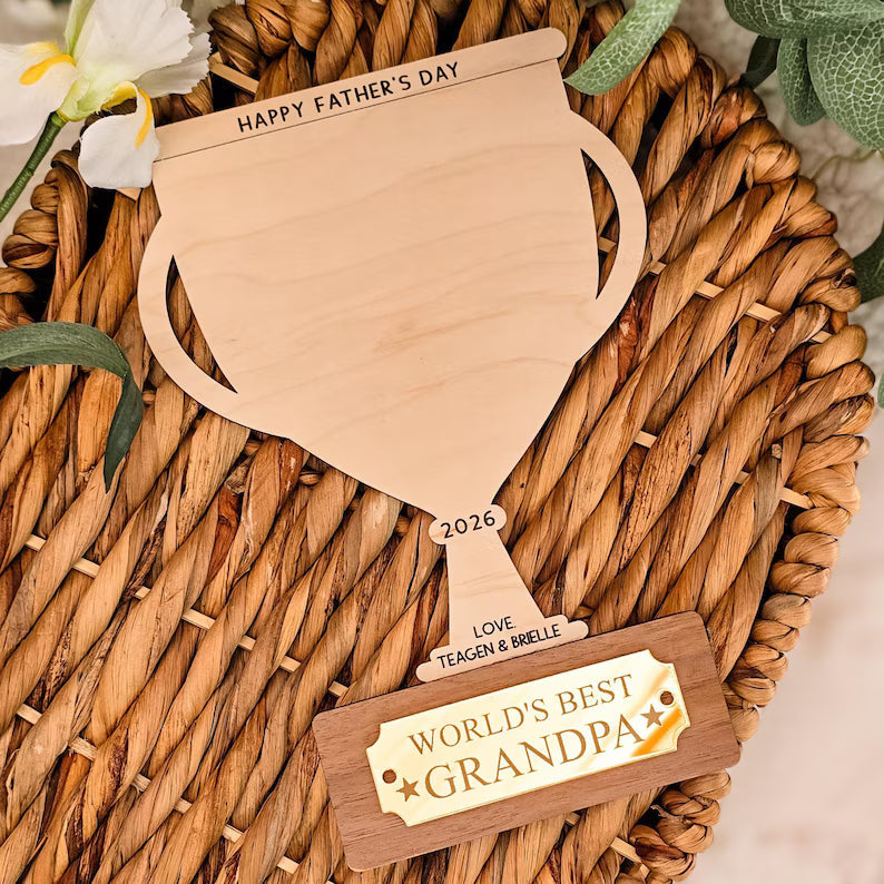 Personalized Handprint Wood Sign Gift for Dad Grandpa HN590 - Custom Shaped Wood Sign fix GradoCreations