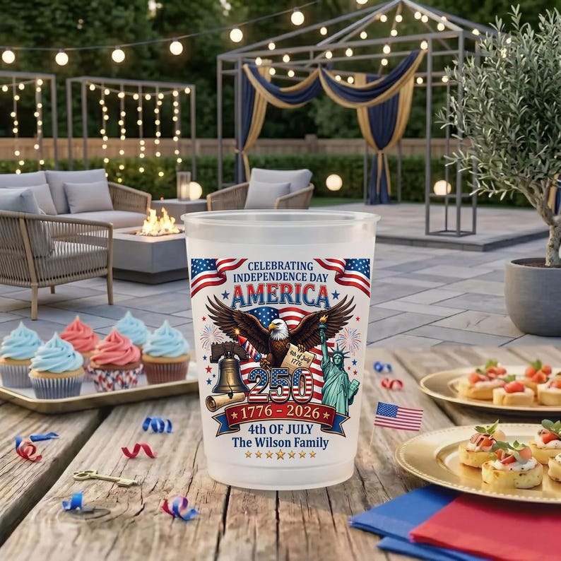 Personalized Frosted Cups Custom Family Name 4th of July Gift