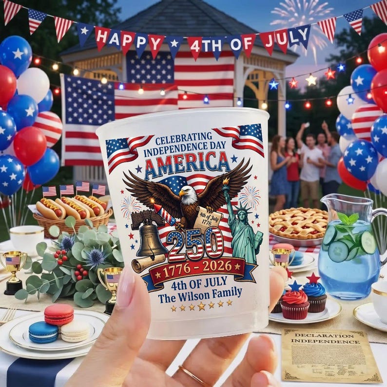 Personalized Frosted Cups Custom Family Name 4th of July Gift