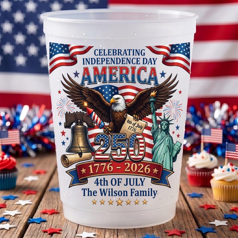 Personalized Frosted Cups Custom Family Name 4th of July Gift