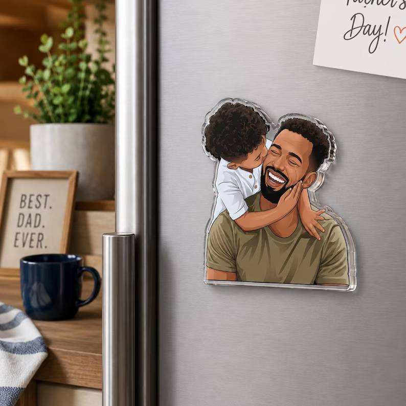 Personalized Acrylic Fridge Magnet Custom Photo Gift for Dad HN590 - Custom Acrylic Shape Magnet AI fix GradoCreations
