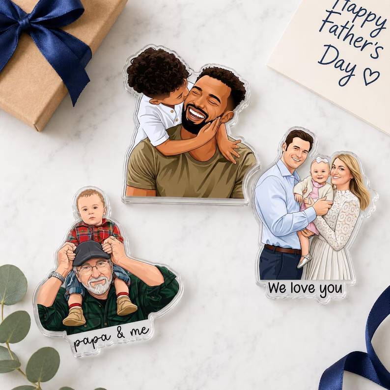 Personalized Acrylic Fridge Magnet Custom Photo Gift for Dad HN590 - Custom Acrylic Shape Magnet AI fix GradoCreations