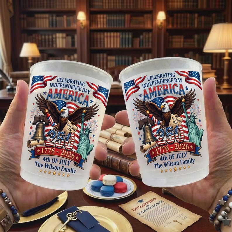 Personalized Frosted Cups Custom Family Name 4th of July Gift