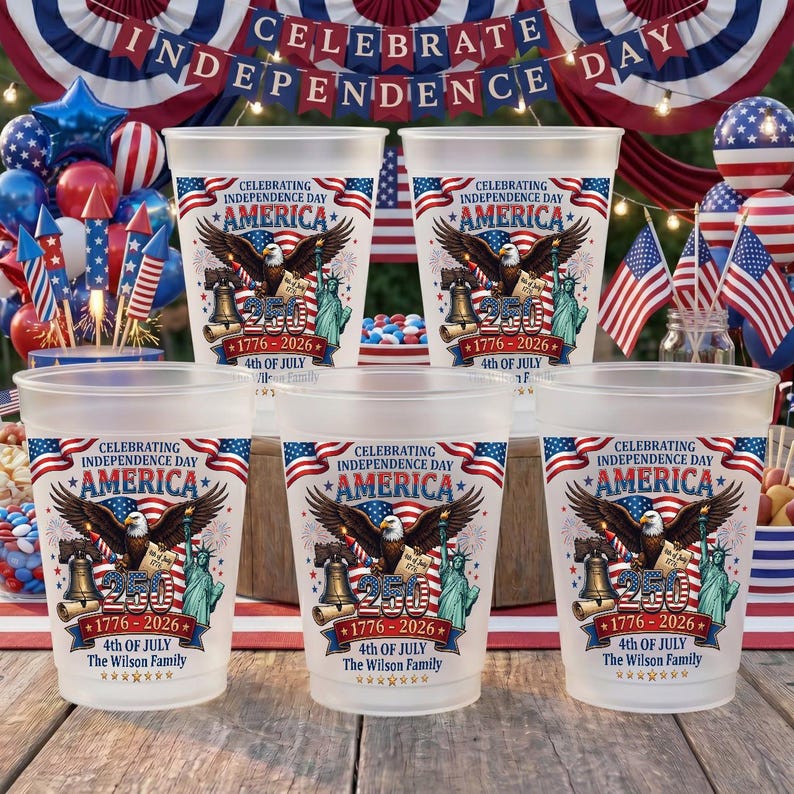 Personalized Frosted Cups Custom Family Name 4th of July Gift