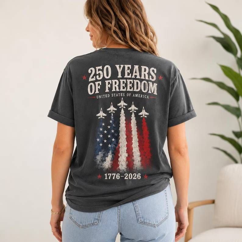 Personalized Fighter Jet Comfort Shirt 250 Years of Freedom Gift for Dad Back&Front Comfort Shirt fix GradoCreations