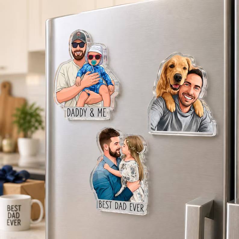 Personalized Acrylic Fridge Magnet Custom Photo Gift for Dad HN590 - Custom Acrylic Shape Magnet AI fix GradoCreations