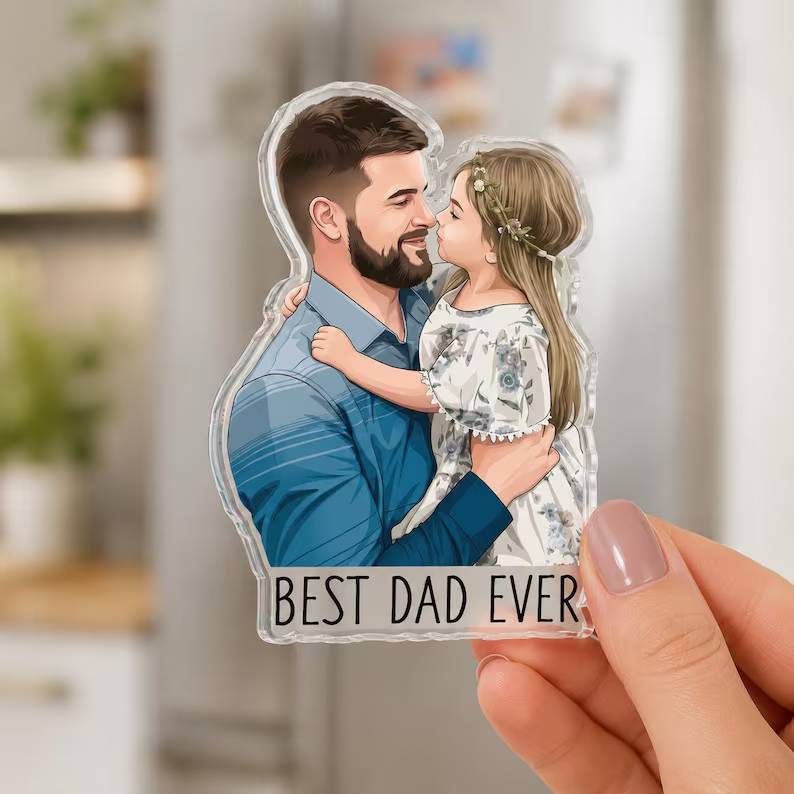 Personalized Acrylic Fridge Magnet Custom Photo Gift for Dad HN590 - Custom Acrylic Shape Magnet AI fix GradoCreations