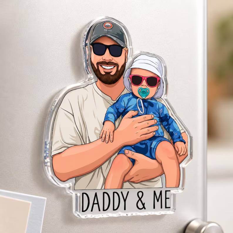 Personalized Acrylic Fridge Magnet Custom Photo Gift for Dad HN590 - Custom Acrylic Shape Magnet AI fix GradoCreations