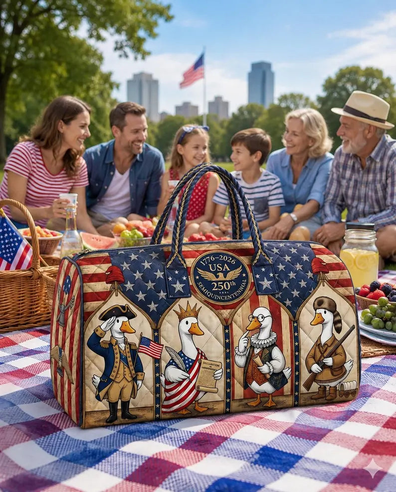 USA 250th Anniversary Patriotic Duck Quilted Duffle Bag Gift for Patriots