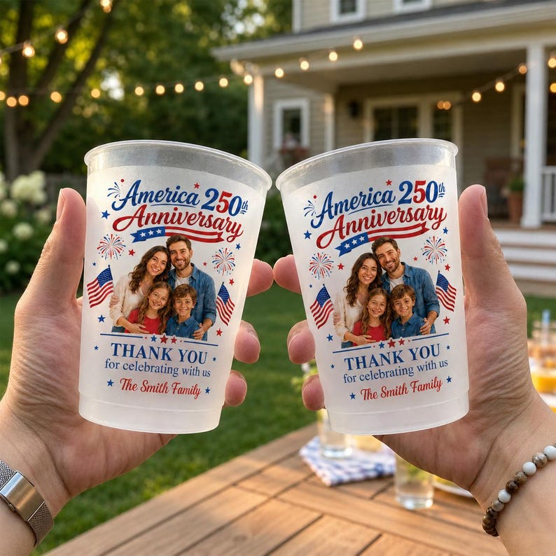 Personalized Frosted Cups Family Photo America 250th Anniversary Gift