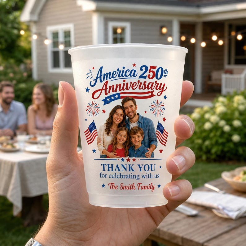 Personalized Frosted Cups Family Photo America 250th Anniversary Gift