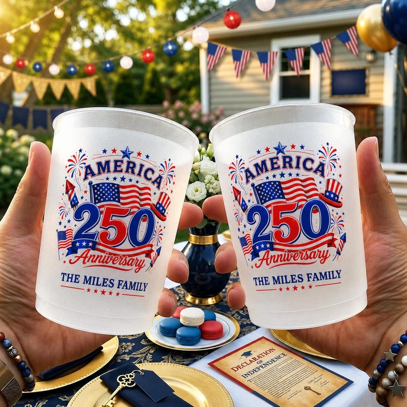 Personalized Frosted Cups for America 250 Anniversary Gift for Family