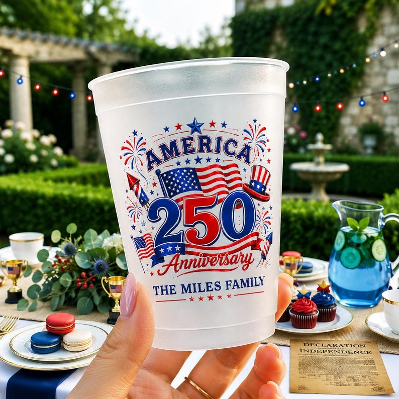 Personalized Frosted Cups for America 250 Anniversary Gift for Family