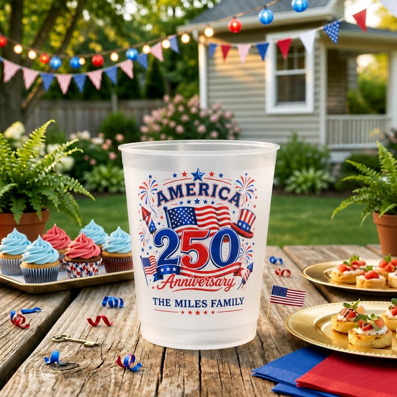 Personalized Frosted Cups for America 250 Anniversary Gift for Family