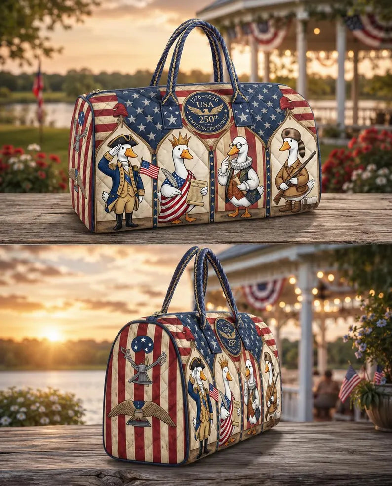 USA 250th Anniversary Patriotic Duck Quilted Duffle Bag Gift for Patriots