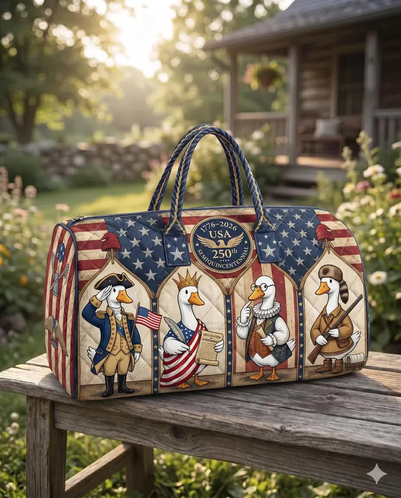 USA 250th Anniversary Patriotic Duck Quilted Duffle Bag Gift for Patriots