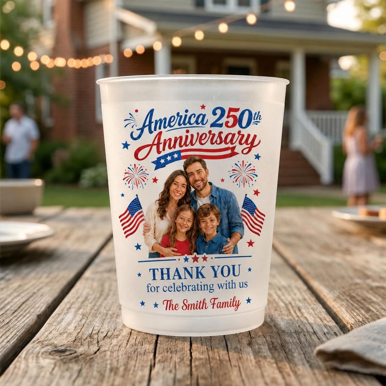 Personalized Frosted Cups Family Photo America 250th Anniversary Gift