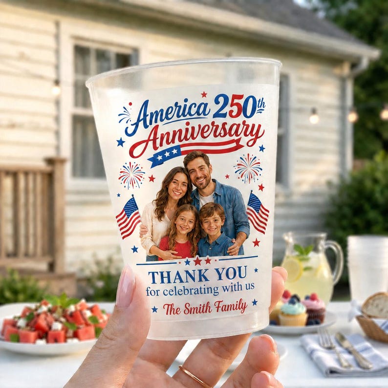Personalized Frosted Cups Family Photo America 250th Anniversary Gift