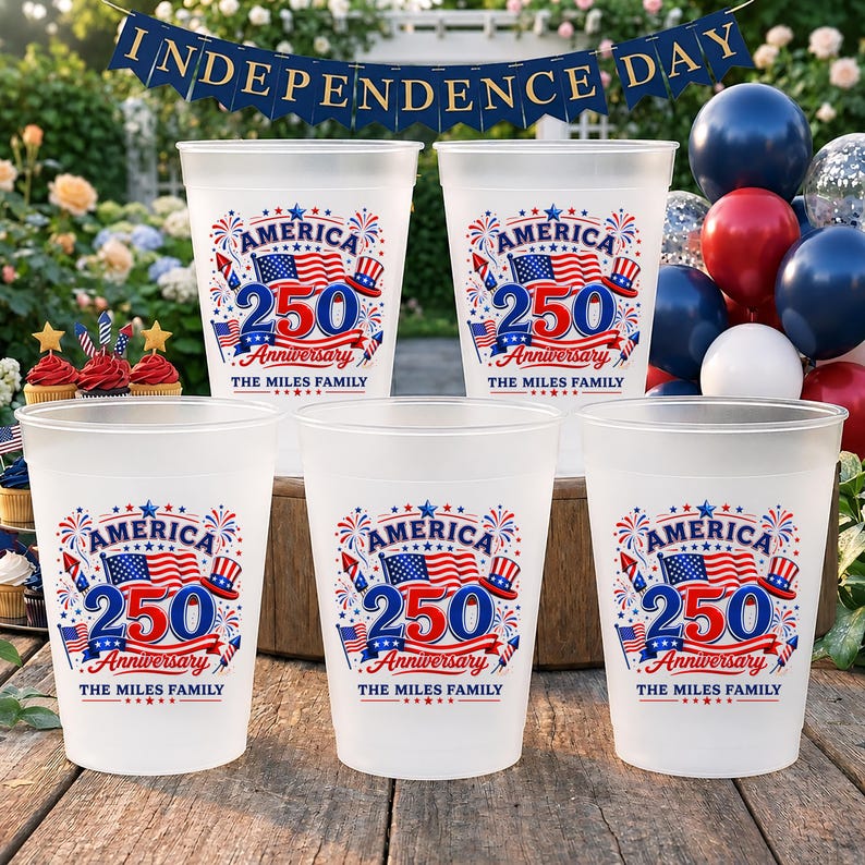 Personalized Frosted Cups for America 250 Anniversary Gift for Family