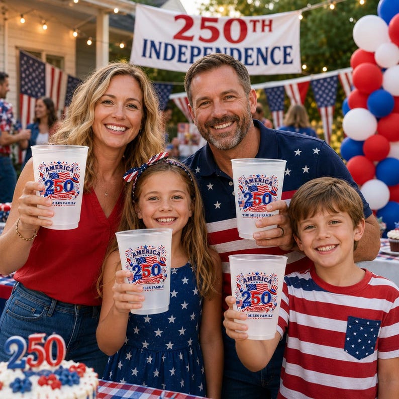 Personalized Frosted Cups for America 250 Anniversary Gift for Family