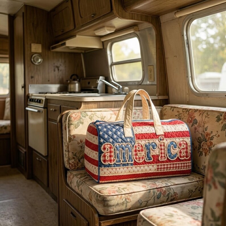 Personalized America Flag Quilted Duffle Bag Travel Gift for Patriots