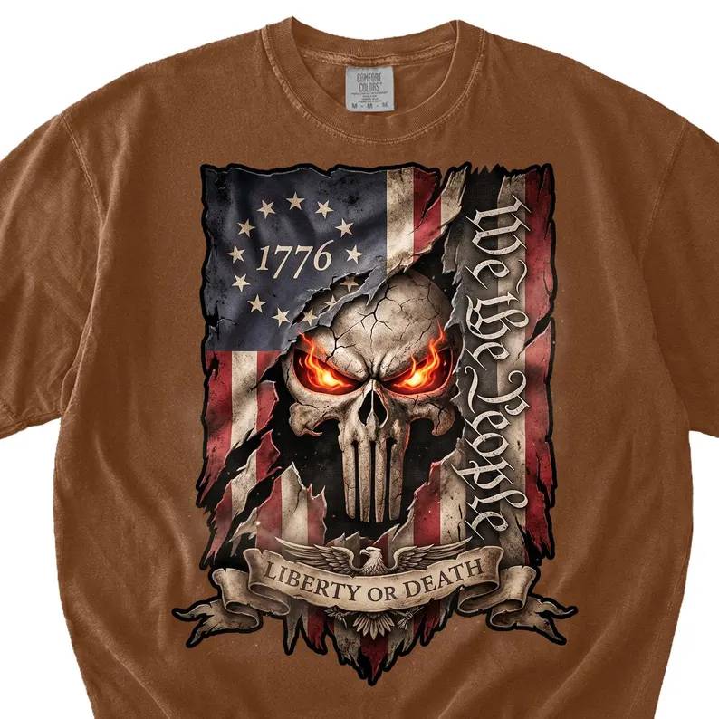Personalized Comfort Shirt USA Patriotic Skull Graphic Gift Comfort Shirt FIX GradoCreations