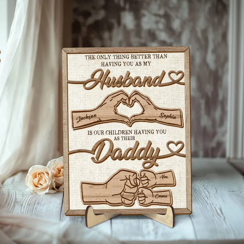 Personalized 2-Layered Wooden Plaque Family Gift for Husband HN590 - 2-Layered Wooden Plaque With Stand BCF fix GradoCreations
