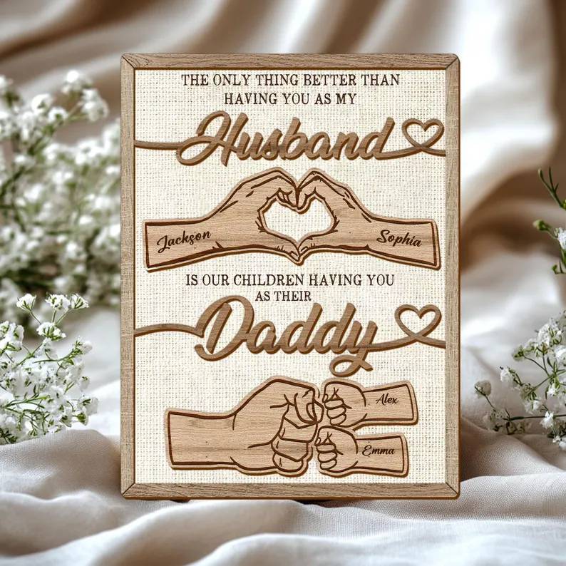 Personalized 2-Layered Wooden Plaque Family Gift for Husband HN590 - 2-Layered Wooden Plaque With Stand BCF fix GradoCreations