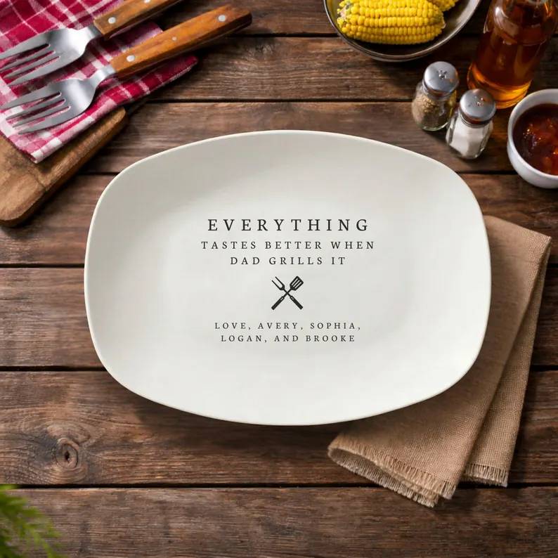 Personalized Grilling Platter Custom BBQ Tray Gift for Dad HN590 - Platter fix GradoCreations