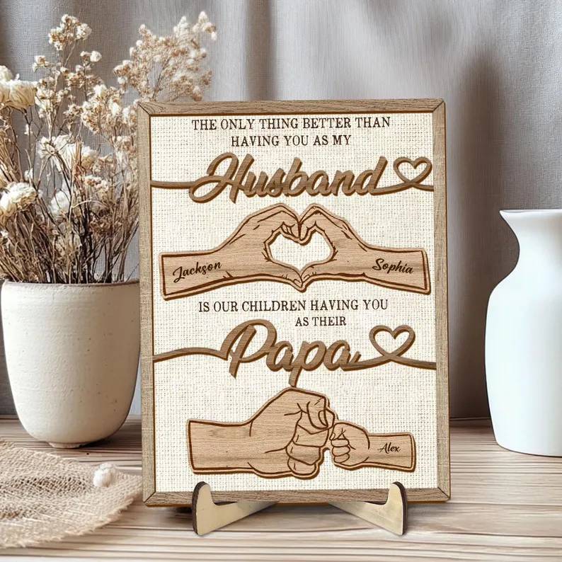 Personalized 2-Layered Wooden Plaque Family Gift for Husband HN590 - 2-Layered Wooden Plaque With Stand BCF fix GradoCreations