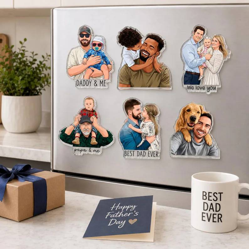 Personalized Acrylic Fridge Magnet Custom Photo Gift for Dad HN590 - Custom Acrylic Shape Magnet AI fix GradoCreations