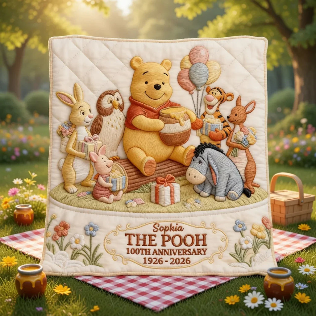 Personalized Winnie the Pooh Blanket 100th Anniversary Gift for Family Blanket GradoCreations