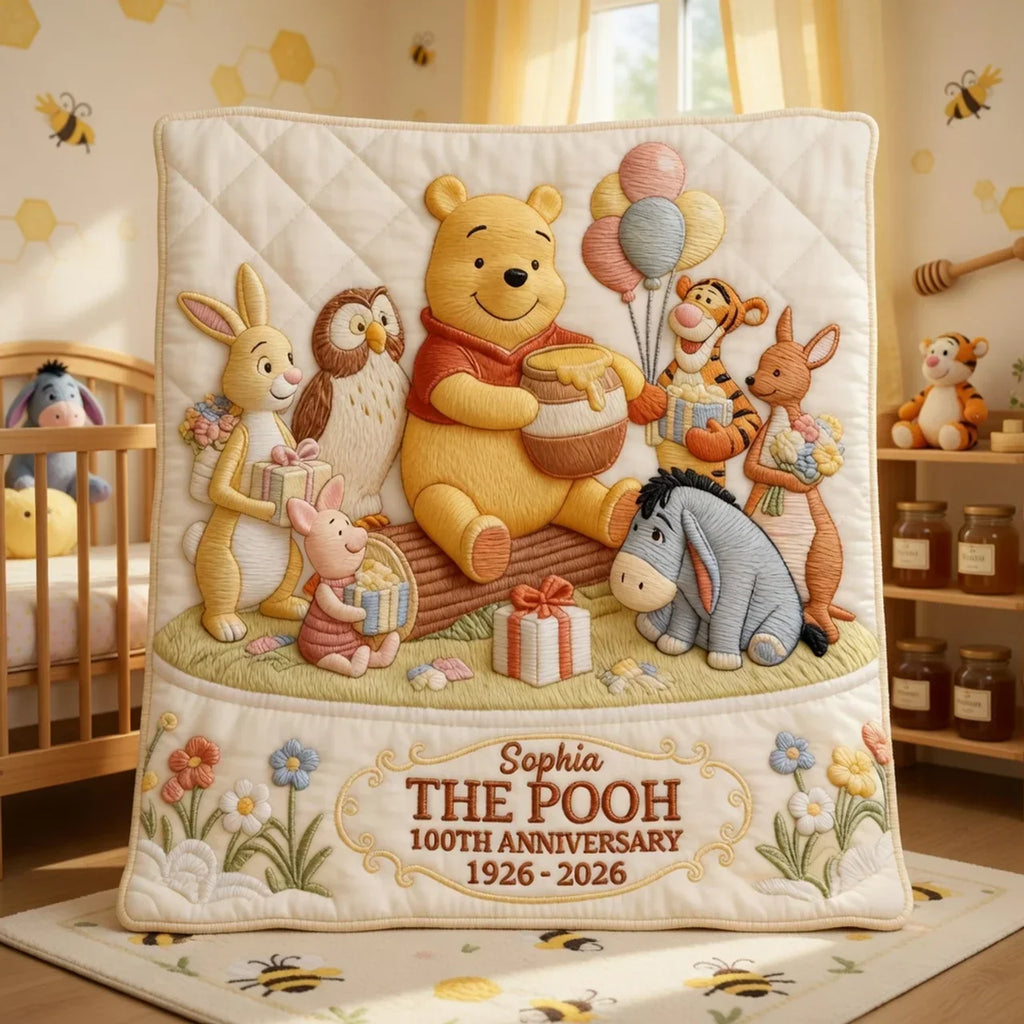 Personalized Winnie the Pooh Blanket 100th Anniversary Gift for Family Blanket GradoCreations