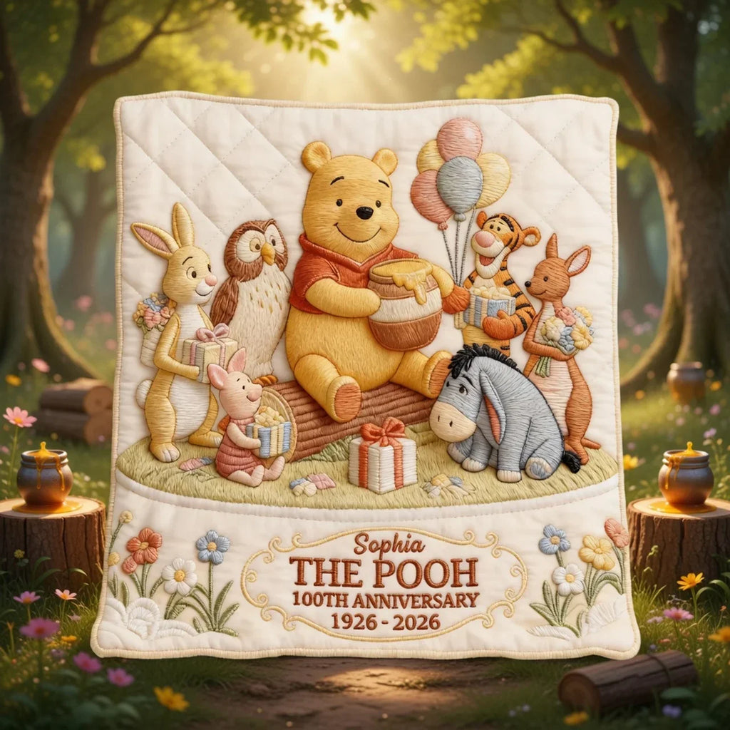 Personalized Winnie the Pooh Blanket 100th Anniversary Gift for Family Blanket GradoCreations