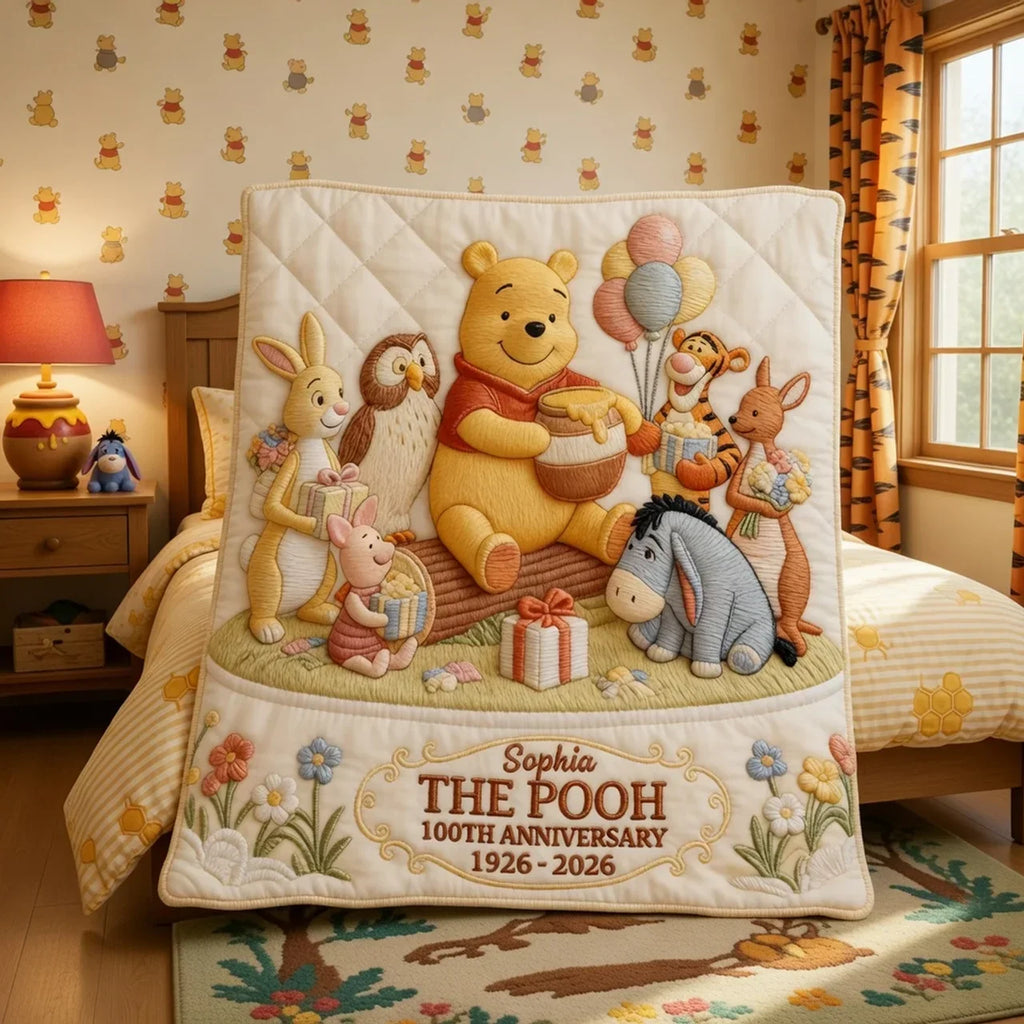 Personalized Winnie the Pooh Blanket 100th Anniversary Gift for Family Blanket GradoCreations