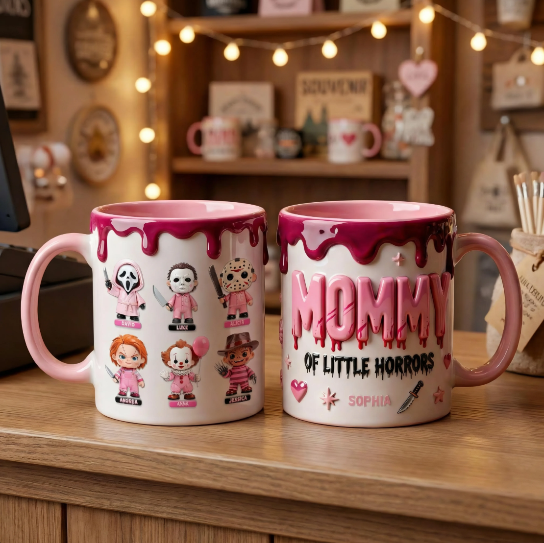 Personalized Horror Movies Mug for Mom with Kids Characters Gift Mug GradoCreations