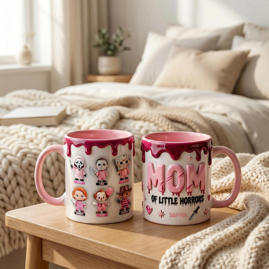 Personalized Horror Movies Mug for Mom with Kids Characters Gift Mug GradoCreations