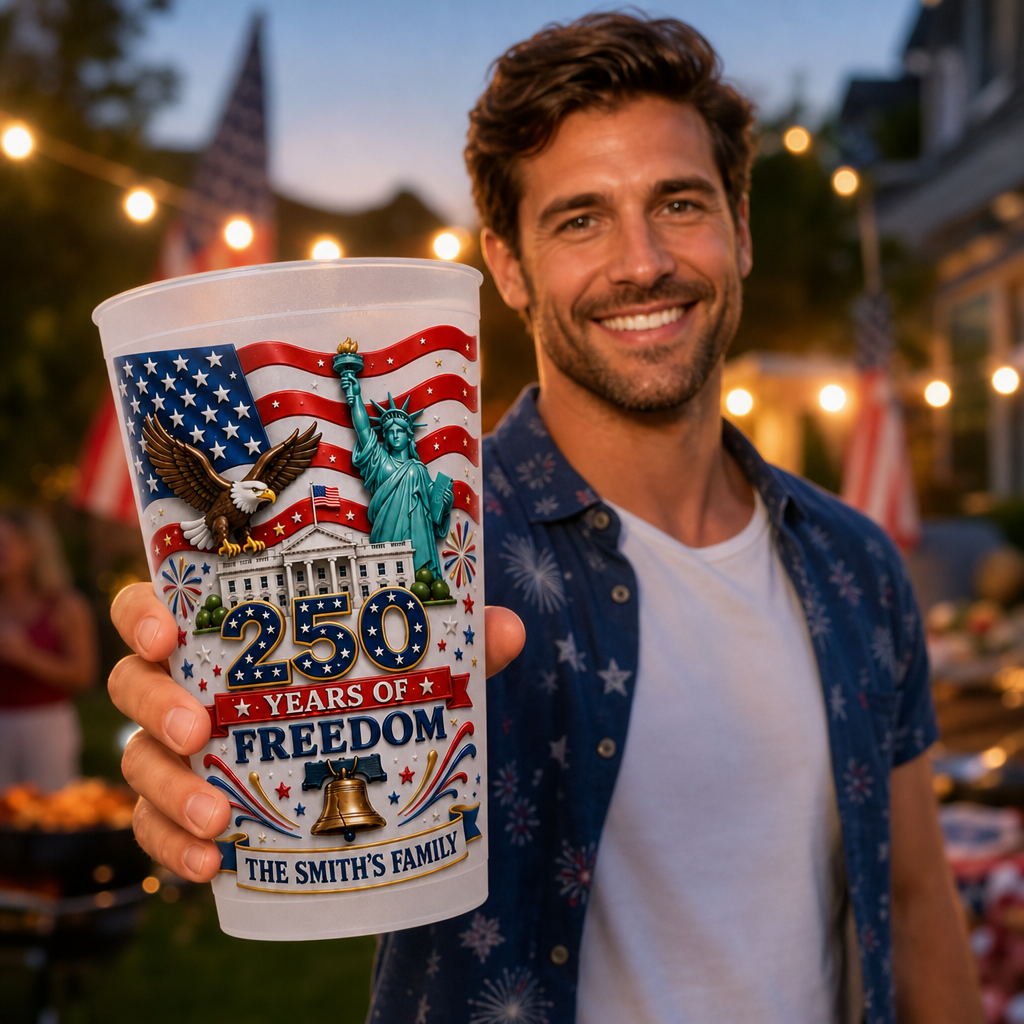 Personalized Frosted Cups 250 Years of Freedom Gift for Family