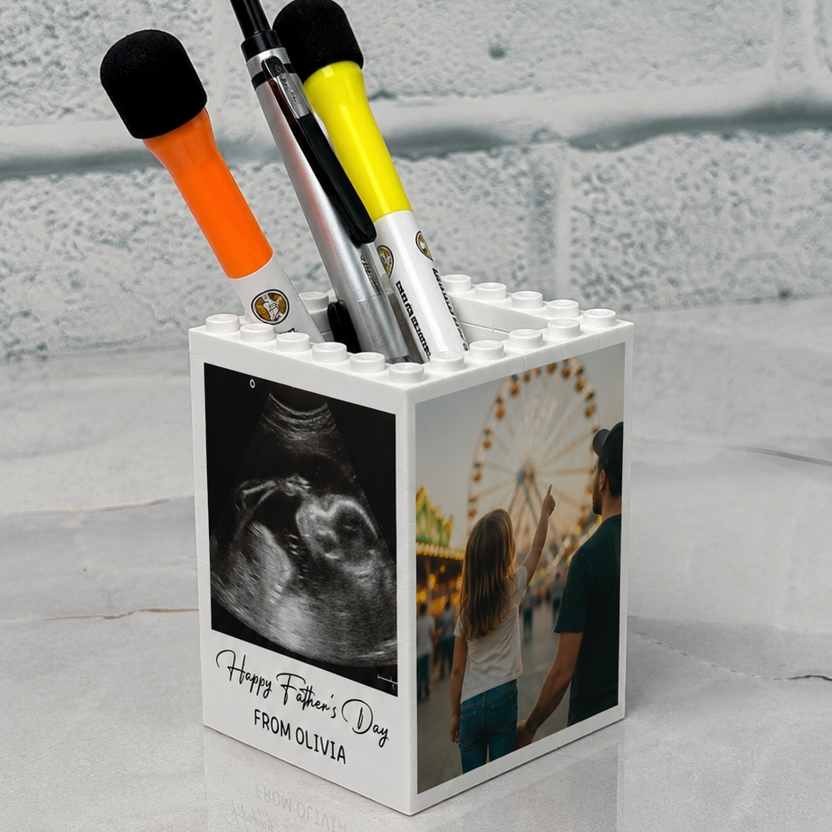 Personalized Photo Brick Pencil Pot Gift for Dad Father's Day HN590 - Brick Pencil Pot GradoCreations