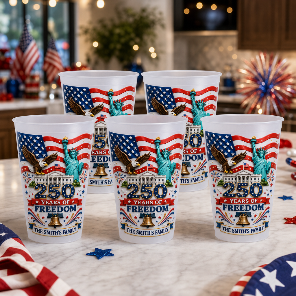 Personalized Frosted Cups 250 Years of Freedom Gift for Family