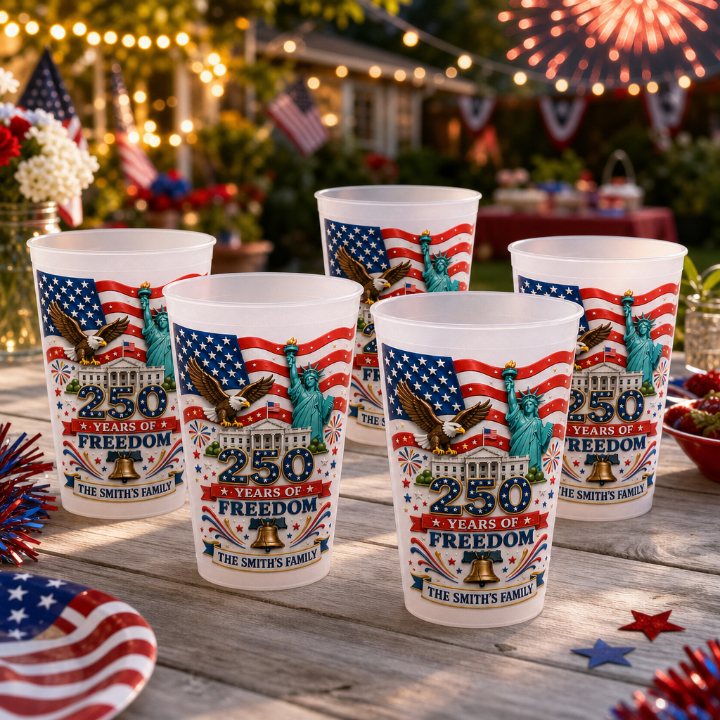 Personalized Frosted Cups 250 Years of Freedom Gift for Family